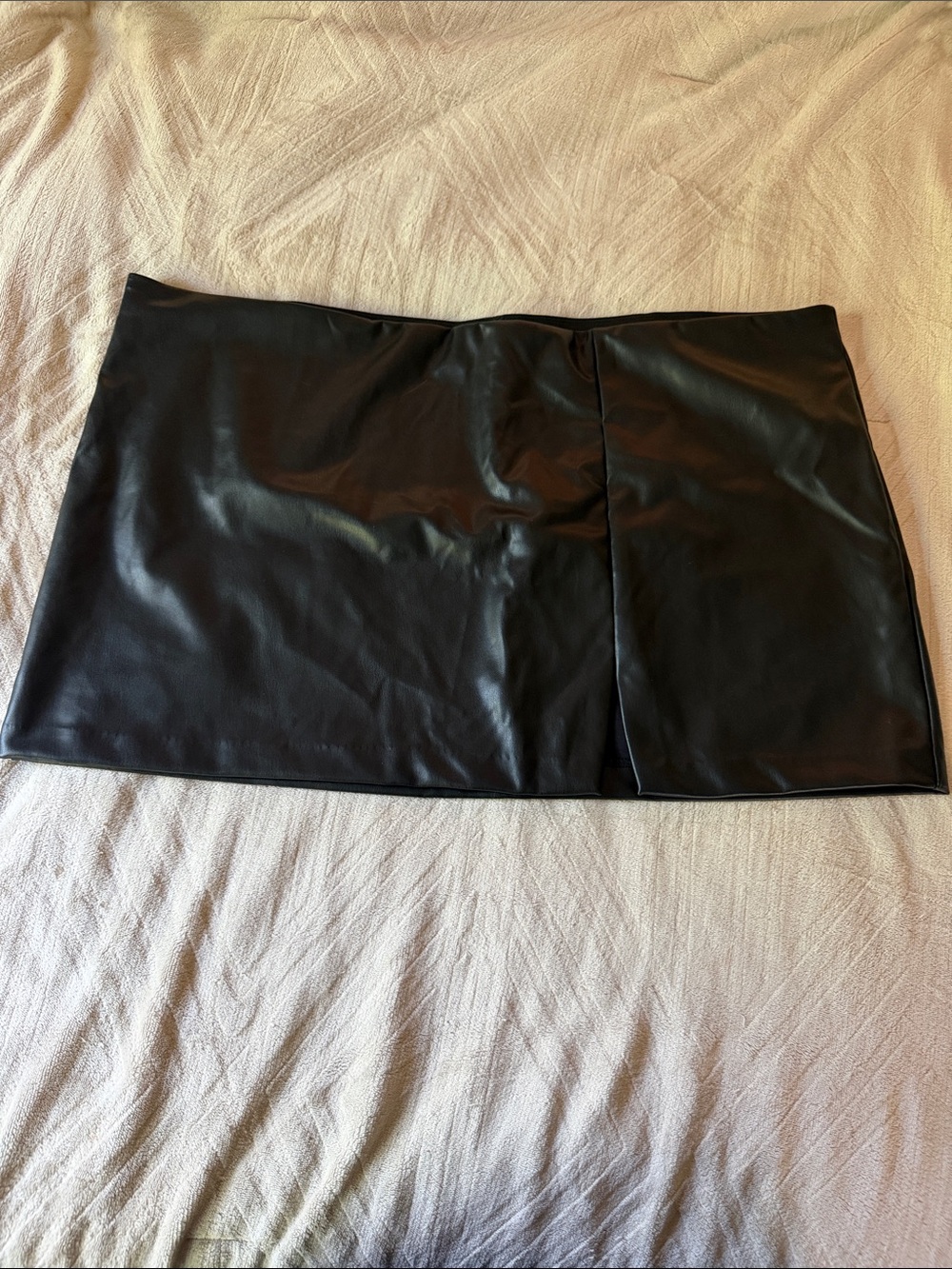 Black Faux Leather Mini Skirt with slit- Women's Stylish Staple XXL